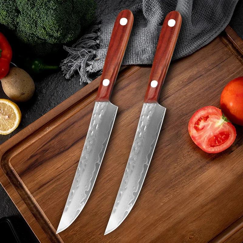 1/2/3/4Pcs Kitchen Cooking Chef Damascus Knives Wood Handle Handmade Blade Fruit Knife Kitchen Slice Meat Vegetable Knife