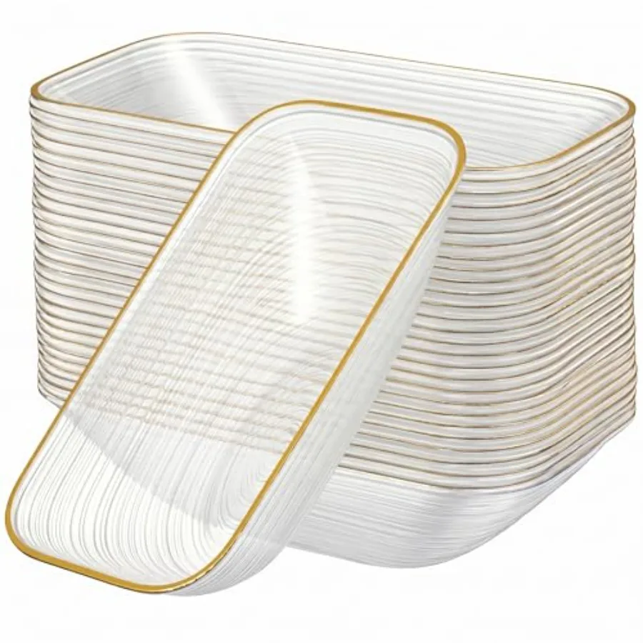 

[30 Pack 7 OZ Bowls] Ribd Collection Clear wit Gold Rim Plastic Party D Bowls P eavyweig Ent Ice Cream Bowls Disable Tableware