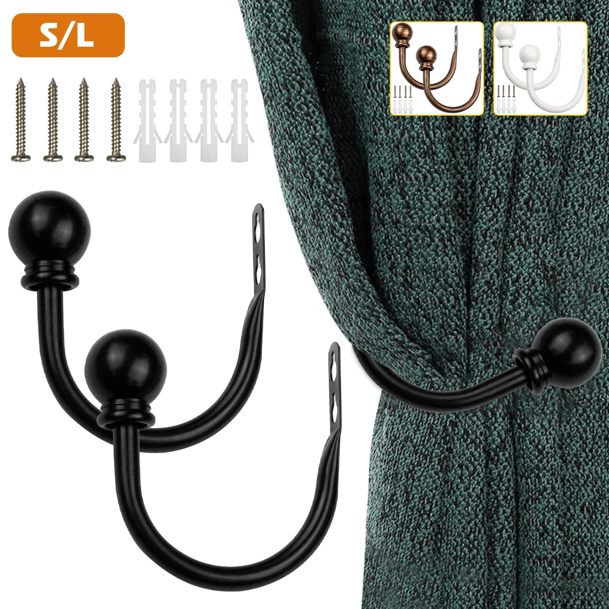 2Pcs Curtain Holdbacks Metal Tie Backs Curtain Holders Wall Hanger Mounted Durable U Shaped Curtain Clip Holder with Screws