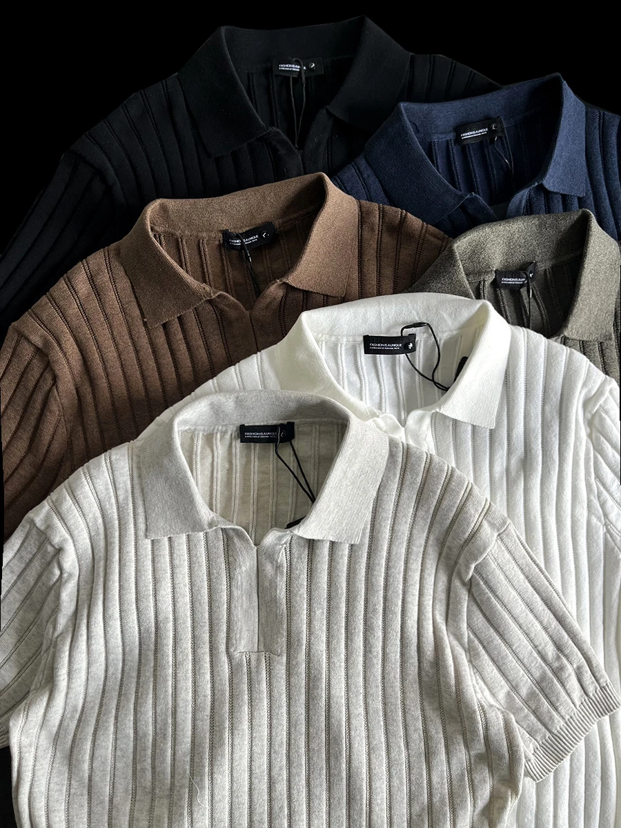 

Элитная японская ретро-футболка в полоску из трикотажа, модная универсальная повседневная футболка для мужчин