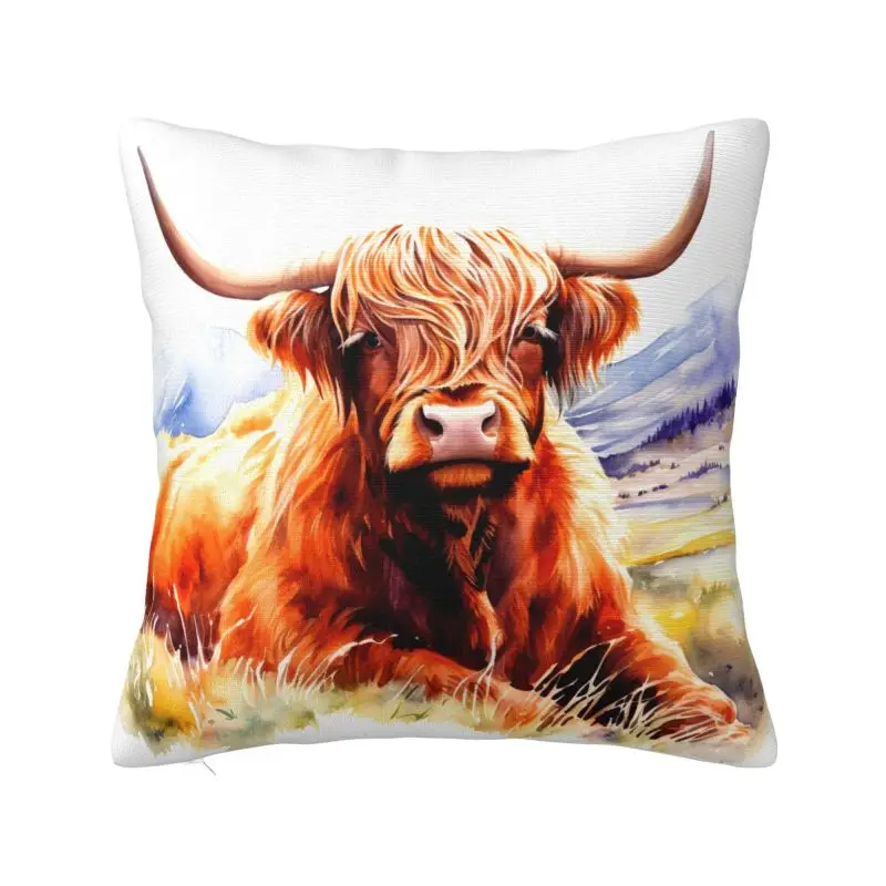 Nordic Highland Cow And Flower Cushion Cover 66*66 cm Velvet Throw Pillow Case Bedroom Decoration Bedding Sofa Pillowcase