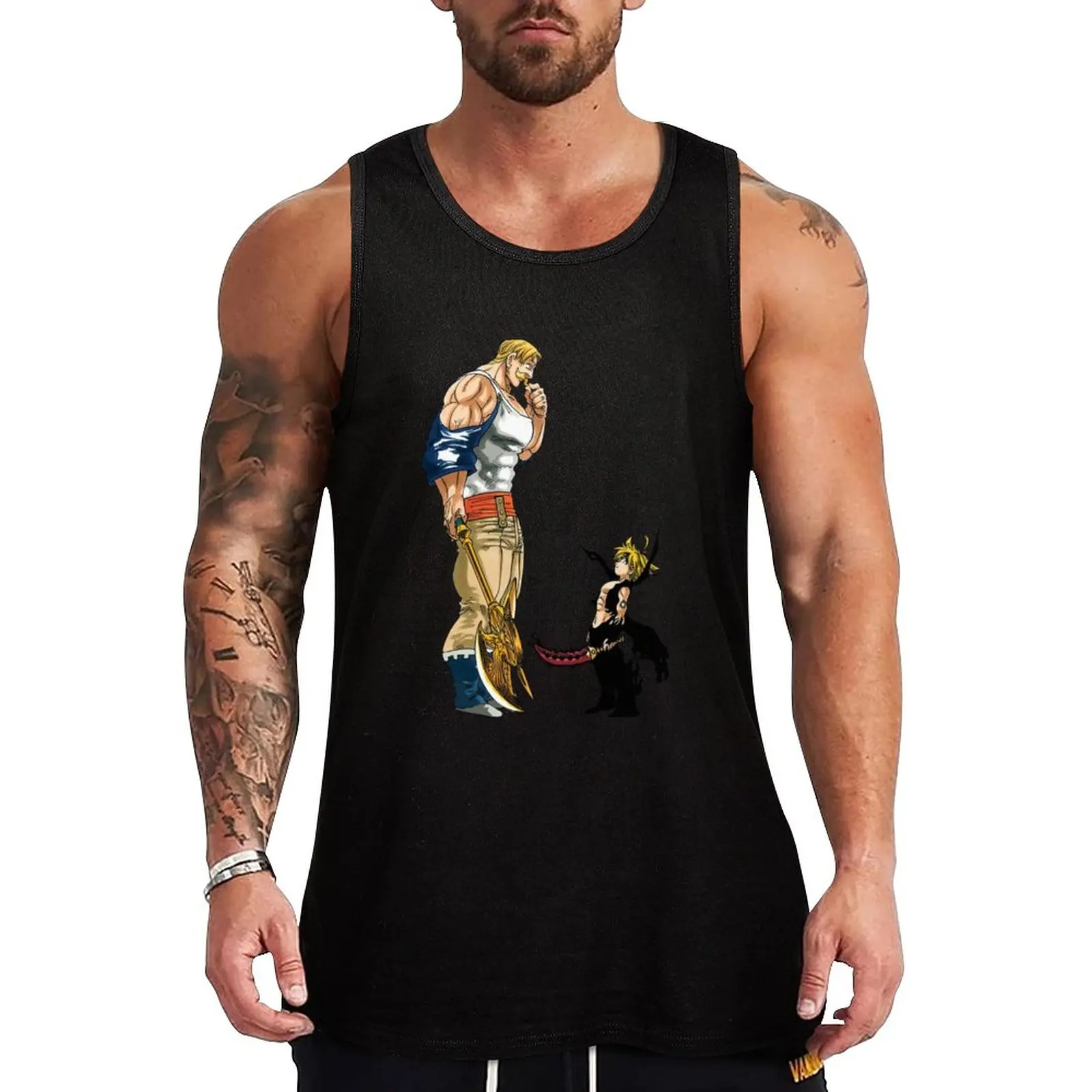 

New Escanor vs Meliodas Tank Top gym t shirt men Man gym clothes