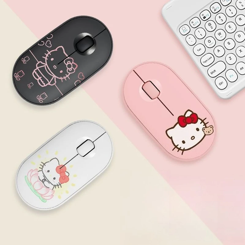

Hello Kitty Wireless Bluetooth Mouse Cute Mini Portable 2.4G Wireless Mouse Ergonomic Design Silent Mouse for Laptop Computer
