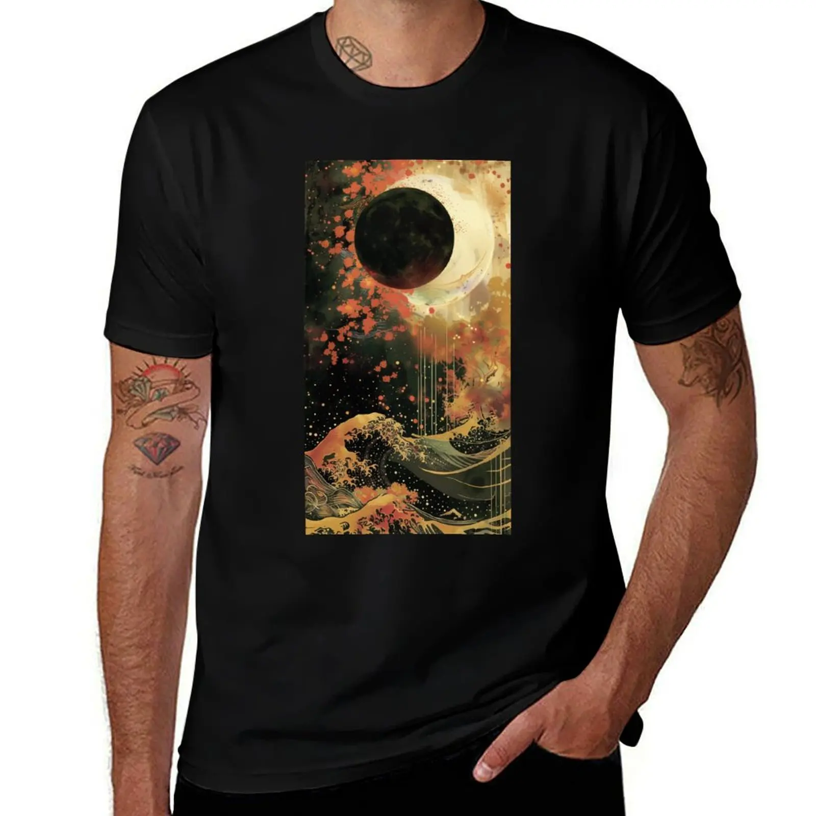 

Japanese print - Solar Eclipse Ukiyo-E Hokusai T-Shirt man t shirt luxury man t shirt designer man t shirt cotton T-Shirt