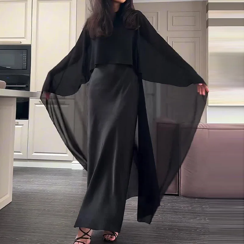 chinese dress ladies Light Blue Spaghetti Strap Maxi Dress with Sheer Chiffon Cape  shopaleena