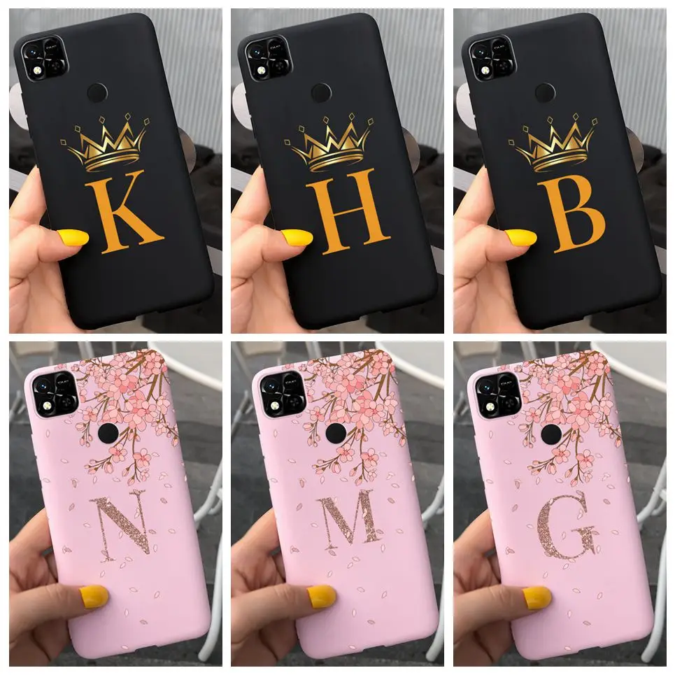 For Cover Redmi 10A 10C Cover Case Letter With Crown Nickname Initial Bumper Cqoue For Xiaomi Redmi 10 2022 Redmi10 A C Casing