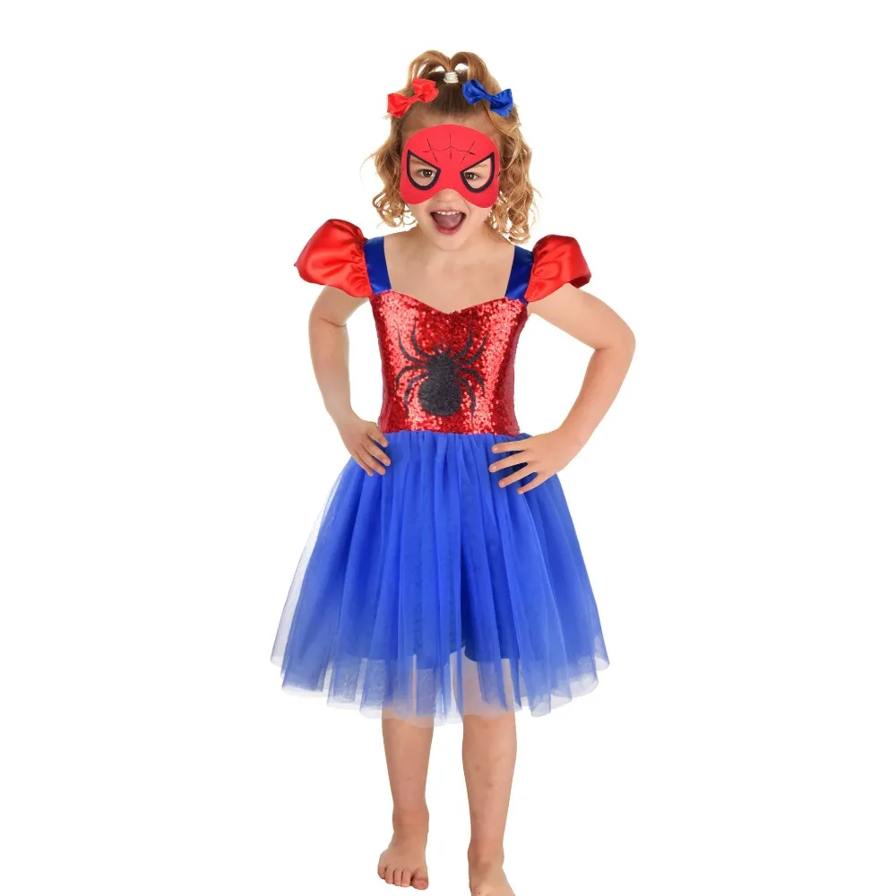 Halloween Spider Costume Dress Set Mask Hair Accessories Cartoon Themed Party Stage Performance Outfit for Kids,cosply dress
