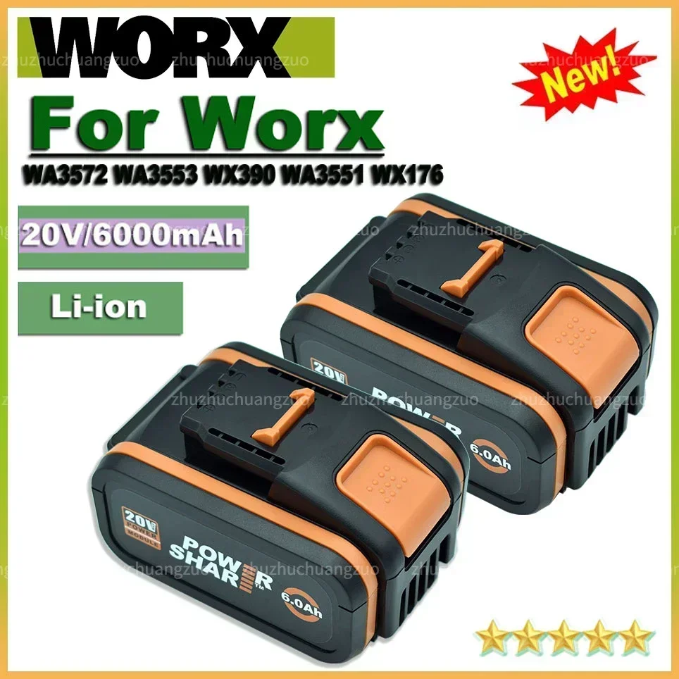 Batterie de Rechange Originale Aste au Lithium-ion pour Worx WA3551, WA3553, WX176, WX550, WX386, WXino 3, WXgain, WX800, WU268 20V, 8,0 Ah