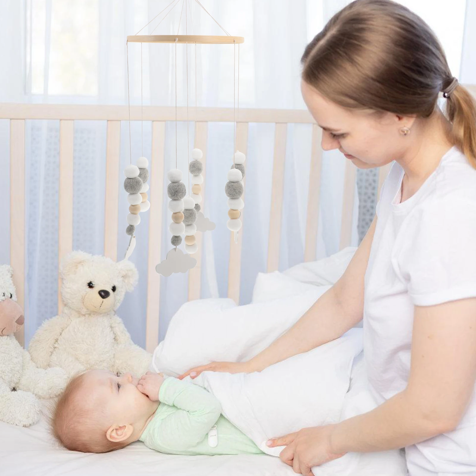 Boêmio cama sino berço feltro móvel berçário móveis decoração cabide de bebê nuvem pendurado brinquedo