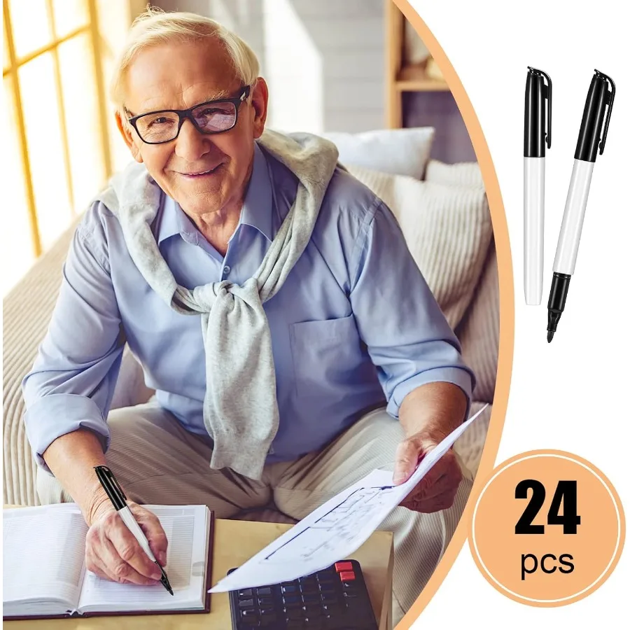 24 قطعة قلم سميك منخفض الرؤية حبر أسود مرئي سهل الرؤية أقلام جريئة مع طرف لباد جودة مساعدات منخفضة للرؤية Senio Elder