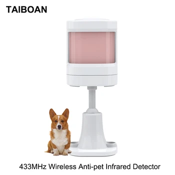 Taiboan เครื่องตรวจจับอินฟราเรดป้องกันสัตว์เลี้ยงไร้สาย433MHz เครื่องตรวจจับควันการเคลื่อนไหว PIR ในร่มสำหรับระบบเตือนภัยความปลอดภัยในบ้าน WIFI GSM