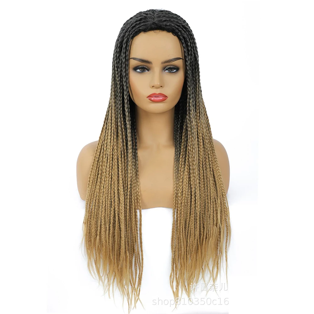 شعر مستعار أسود ثلاثي المضفر، عصابة رأس أفريقية لفروة الرأس، عصابة رأس من الدانتيل المقلد، شعر نسائي طويل، شعر مستعار مضفر، #1