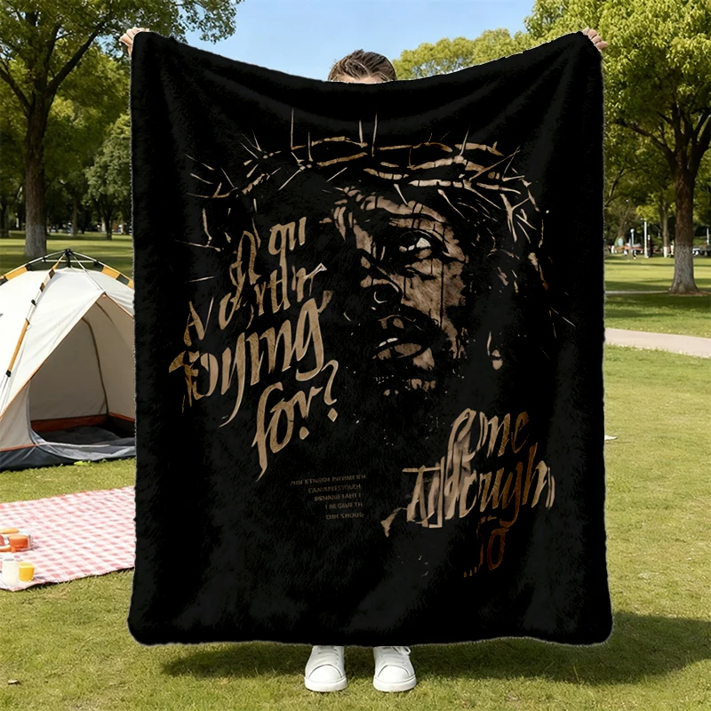 Jesus Christ Warm Blanket, Romans 5:8 Christian Soft Blanket, Crown of Thorns Comfy Blanket, Vintage Jesus Graphic Flann