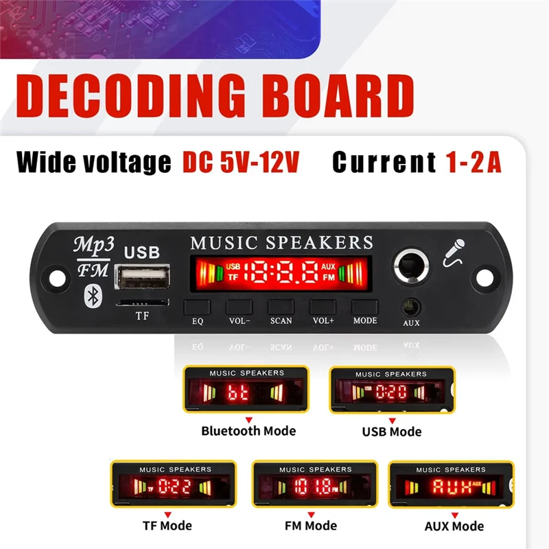 FORW-Draadloze Car Audio 12V MP3 Decoder Board Bluetooth 5.0 USB TF Radio Microfoon MP3 Muziekspeler DIY met Afstandsbediening