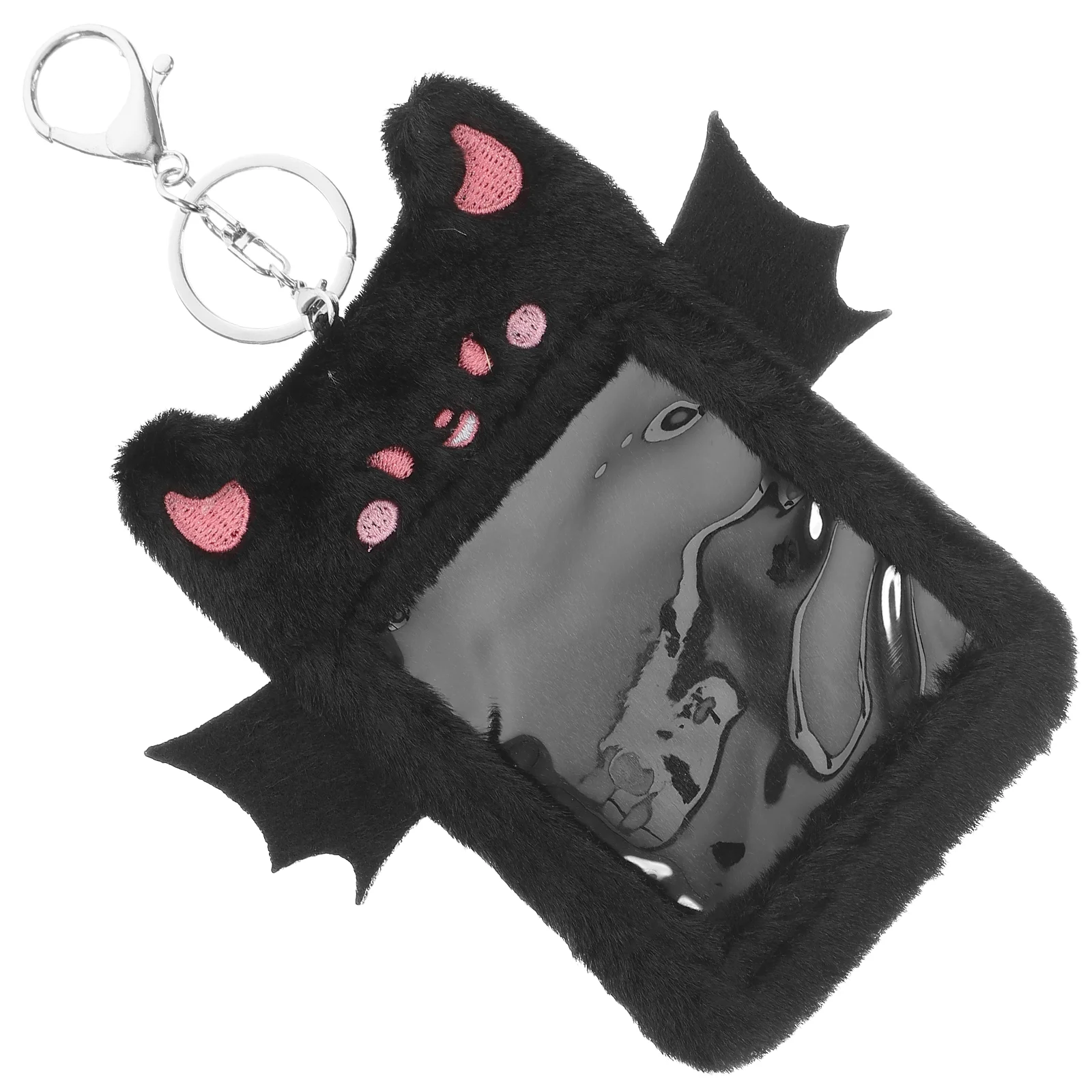 Lanyard Badge Sleeve Plush Card Holder Keychain Id Cute Pouch Black Alloy Visible