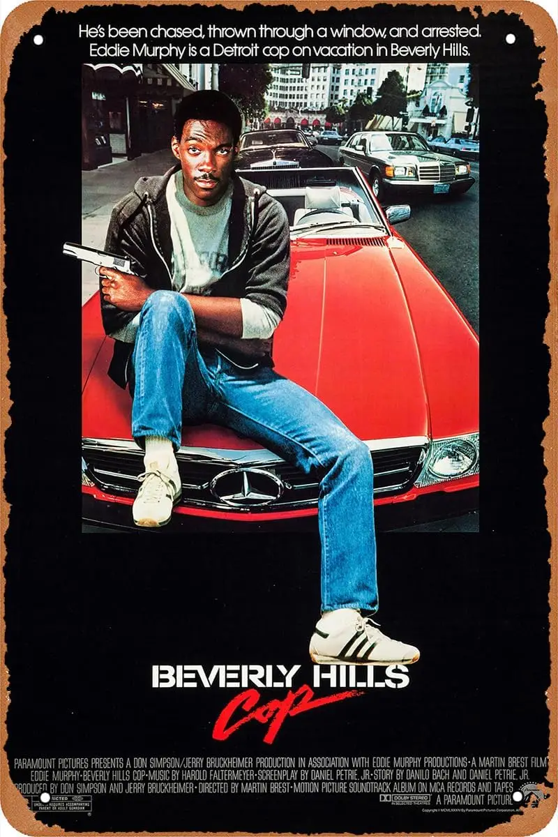 Beverly Hills Cop Movie Poster Vintage Tin Sign Retro Metal Sign for Bar Man Cave Garage Home Wall Decor Gift 12 X 8 inch sign