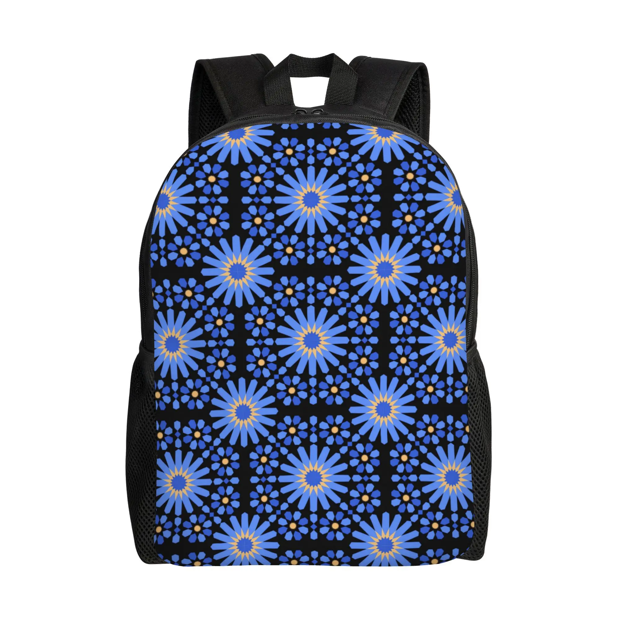 

Lightweight backpack designed in a traditional Moroccan pattern with a bohemian style, neutral tones, and a single pocket