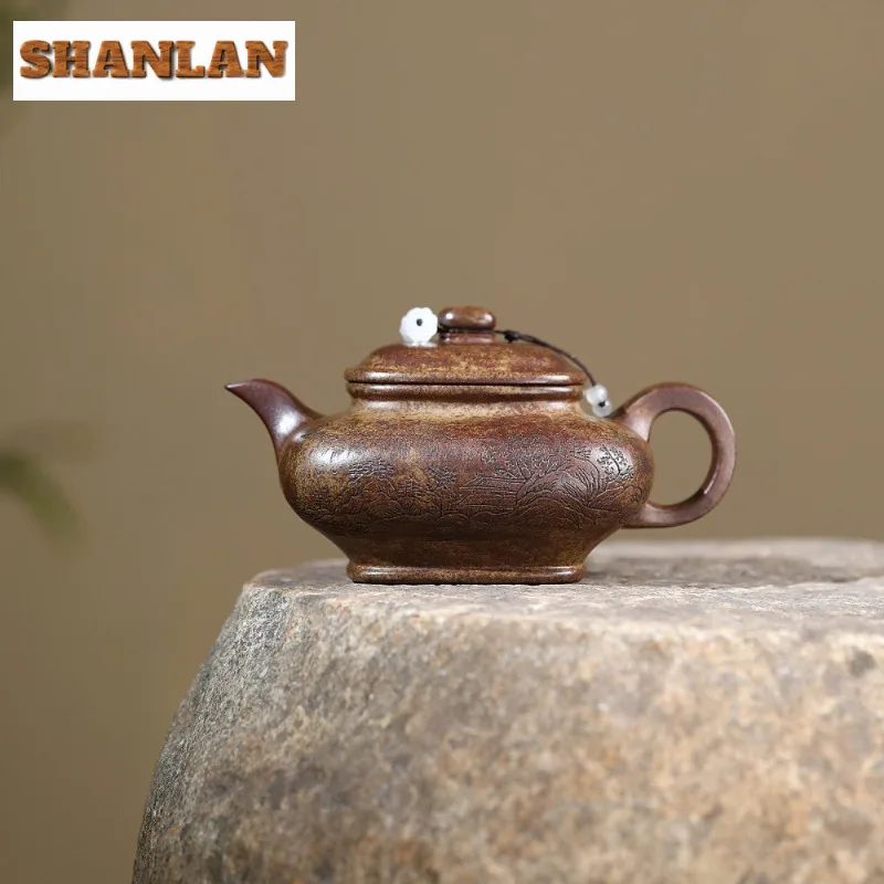 

350 мл Бутик Исин Фиолетовые глиняные чайники Квадратный горшок ручной работы для печи Сырая руда Дрова Агилавуд Грязь Чайник Чайный сервиз Zisha Ремесло