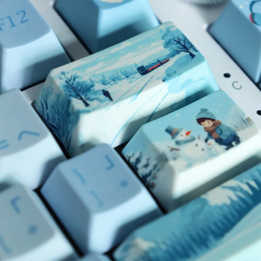 Customized Design Winter Joys Sublimation Keycaps Silent Snow Timeless joy PBT Cherry Profile for MX Switch Mechanical Keyboard