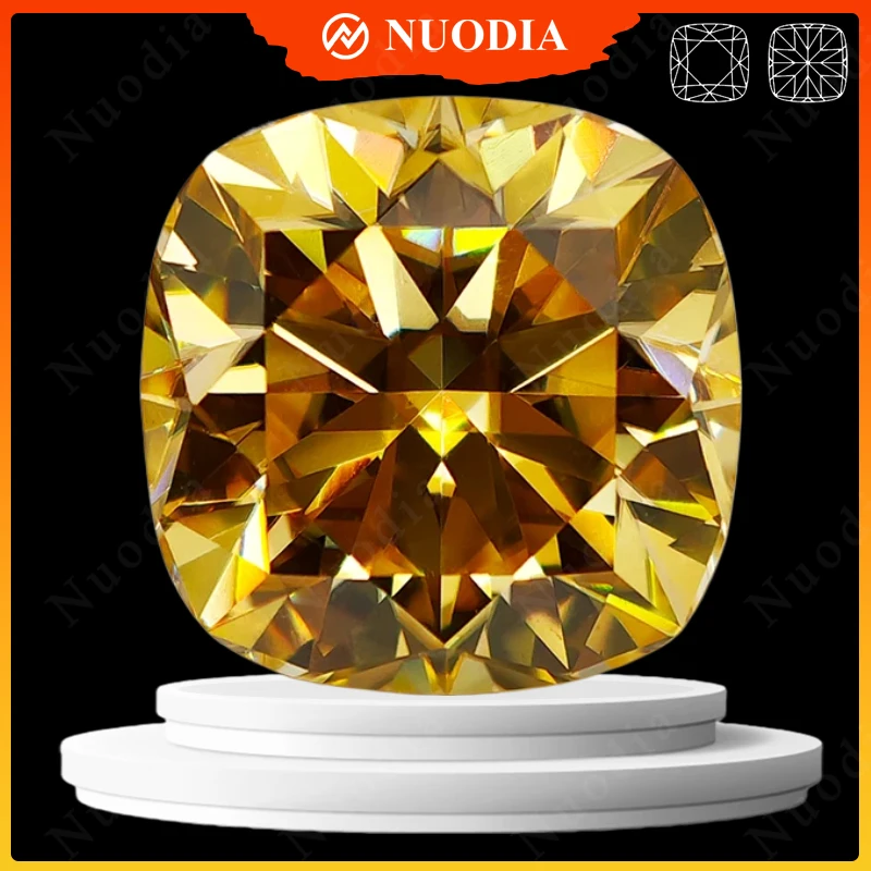 Lemon Yellow Color Moissanite Stone With Certificate Cushion Cut 0.5-5.0ct Certified Moissanite Loose Gemstone GRA Jewelry