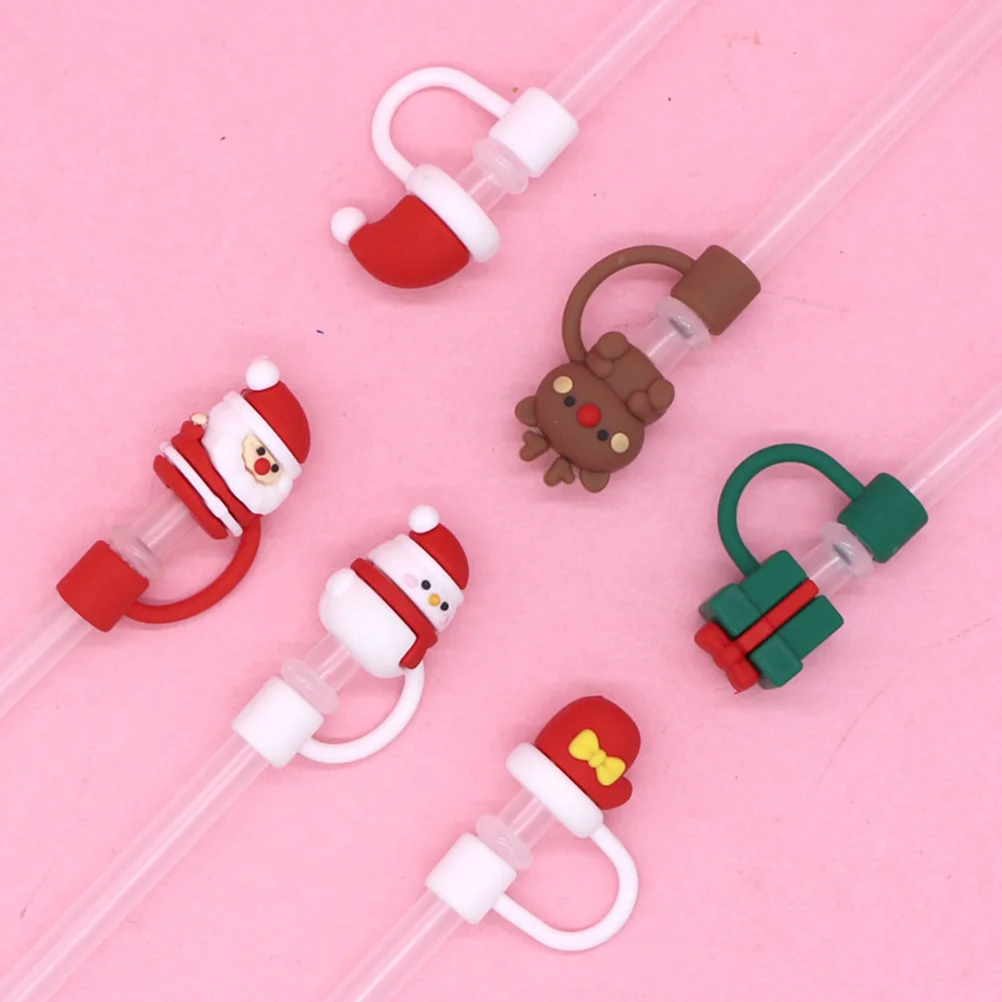 

6 Pcs Straw Plug Set Straws Cover Cartoon Straight Drinking Caps Silica Gel Covers Stopper