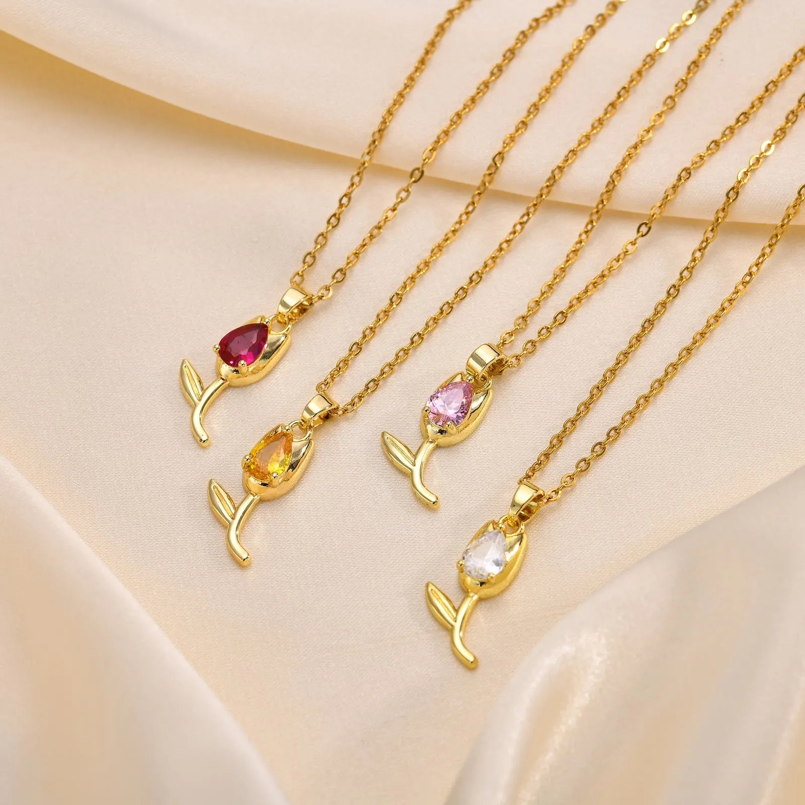 Vnox-Colliers de la présidence de la fleur de tulipe pour femmes et filles, document doré, pendentif en métal Love Forever, collier gracieux, cadeaux pour la fête d'anniversaire