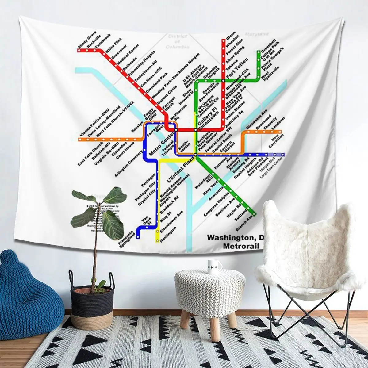 Washington dc metro metrô mapa tapeçaria decoração arte tapeçarias estéticas para sala de estar quarto casa pano parede pendurado