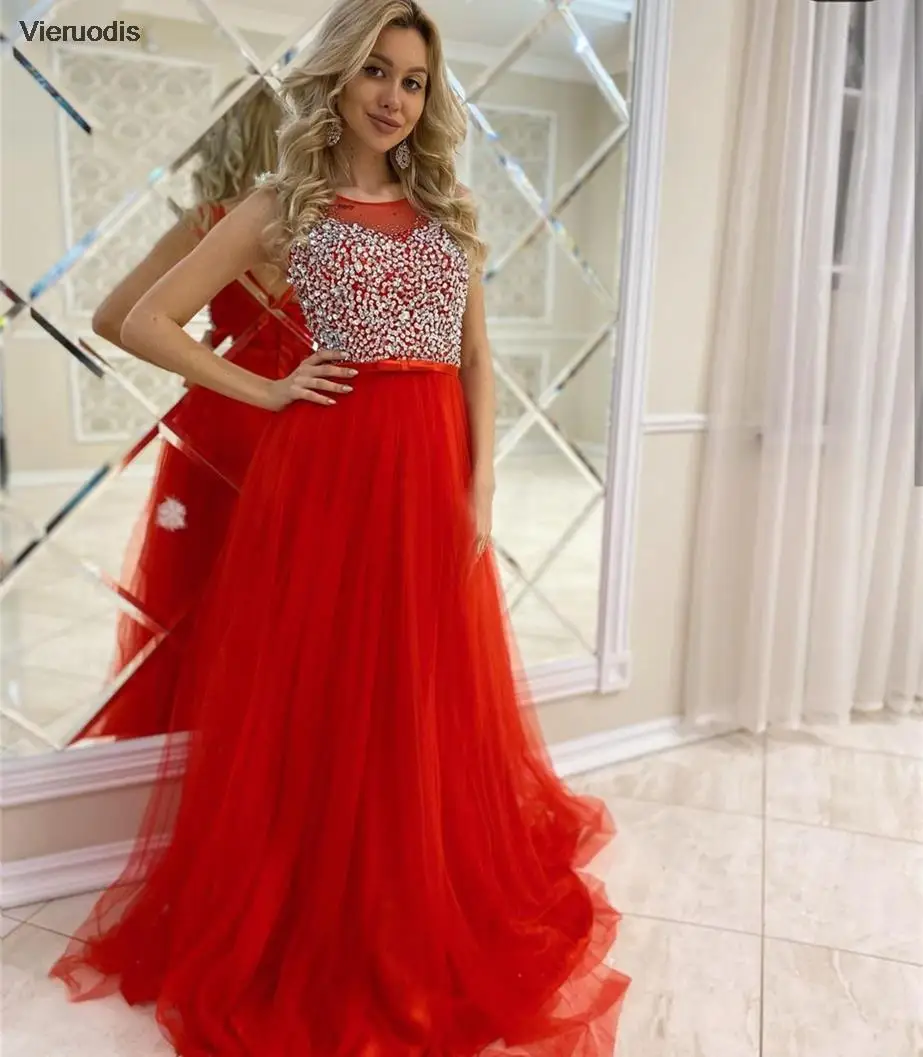 فستان سهرة أحمر على شكل حرف a رقبة دائرية بدون أكمام دانتيل مطرز خرز شيفون فيونكة بدون ظهر طول الأرض ذيل محكمة فستان حفلات 2022 #3