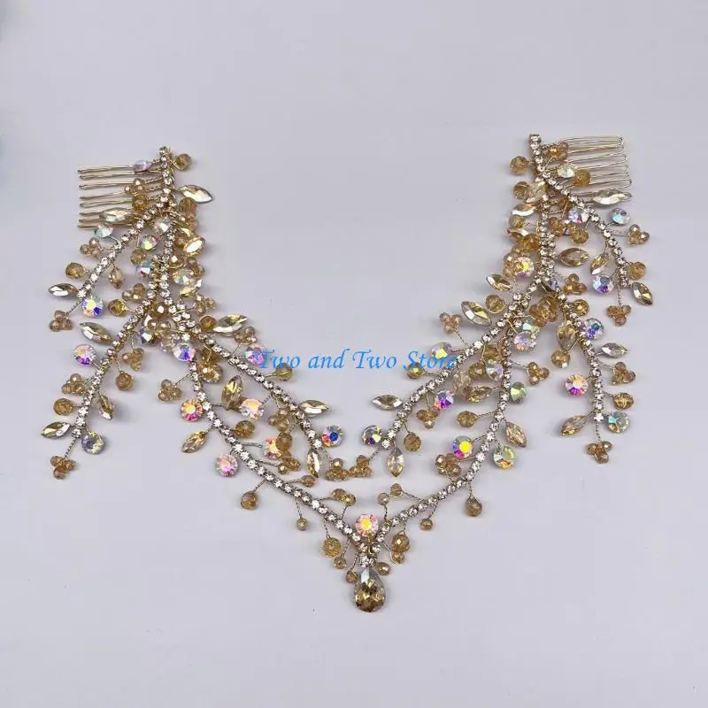 

HX6F Braid Crystal Hair Jewelry Bridal Headpieces Party Blingbling Forehead Jewelry
