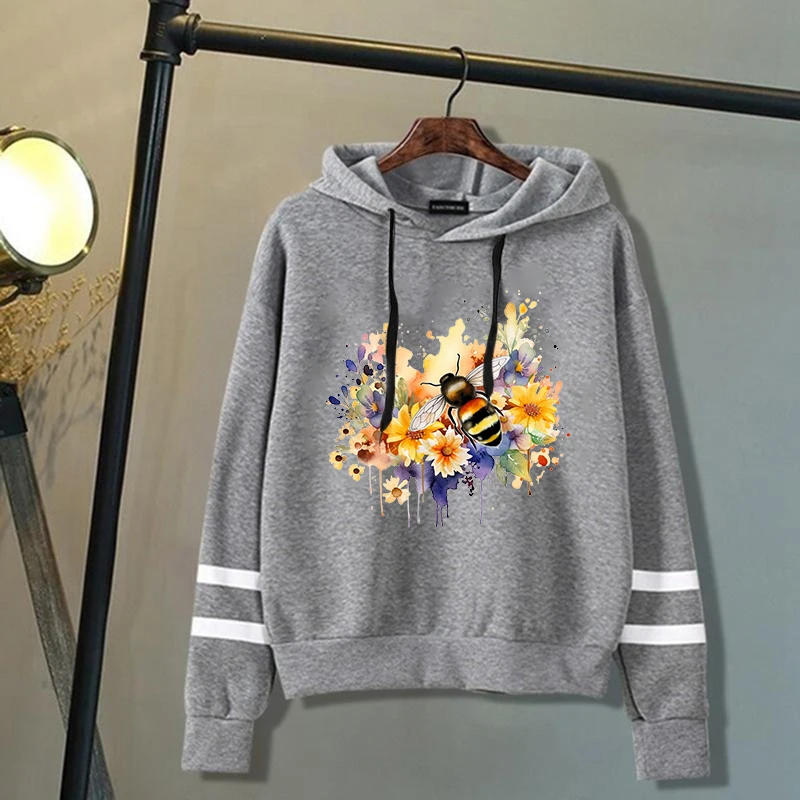 New Fashion Autumn And Winter Sweatshirts Bee Printing Hoodies Fashion Women Men Streetwear Long Sleeve Pullover