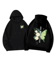 Green Butterfly White Flower Print Hoody Women'S Harajuku Soft Clothes Fashion Warm Hooded Autumn Fleece Casual Women Sportswear