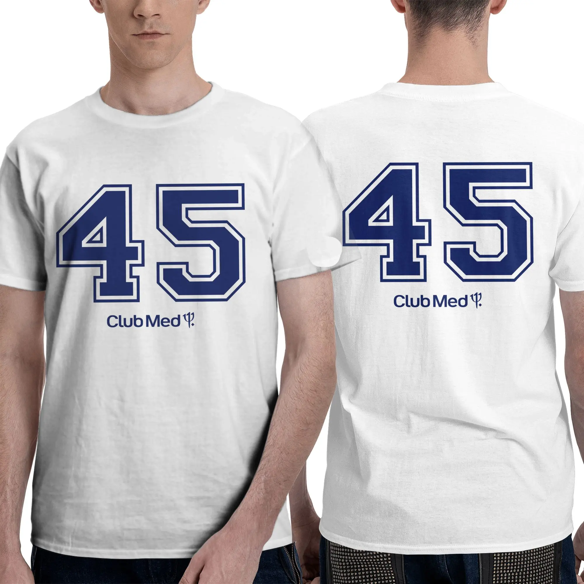 100% Cotton Number 45 Club Med T-Shirt Men's Double Sided T Shirt Men O-Neck Summer Shirts Tops Oversized