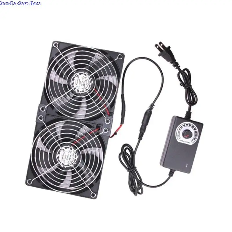 

D0UA USB Powered PC Router 120mm 100-240V Double Fan Speed Controller Cooling Fan