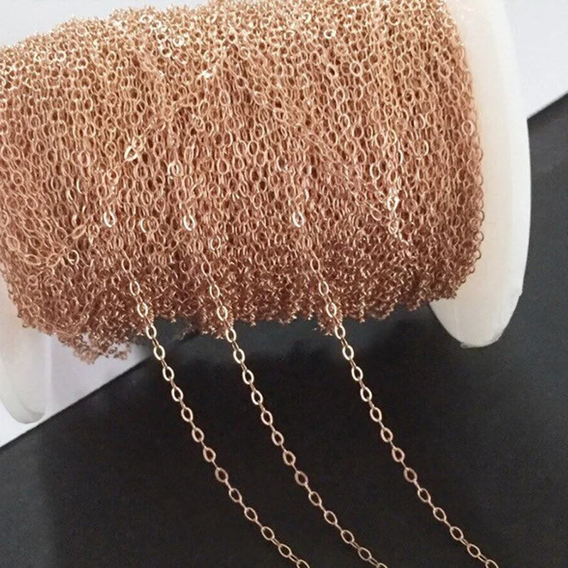 14K Rose Gold Filled Flat Hammered Cable Chain Footage 1.3mm Width Unfinished Chains Wholesale Quantity