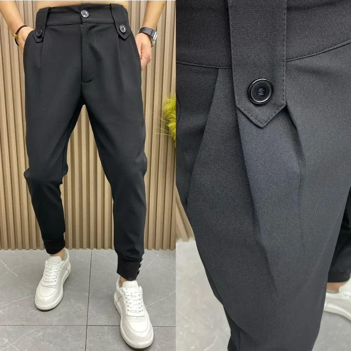 Pantalones ajustados de LICRA para hombre, pantalón corto de talla grande 9, estilo coreano, Formal, 2024