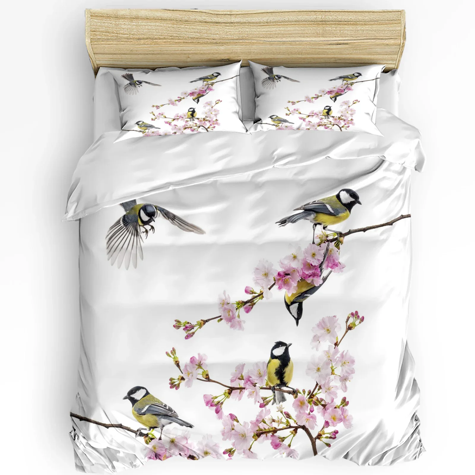 Oriole Peach Blossom Spring Bird Flower Duvet Cover Bed Bedding Set Home Quilt Cover Pillowcases Bedroom Bedding Set No Sheet
