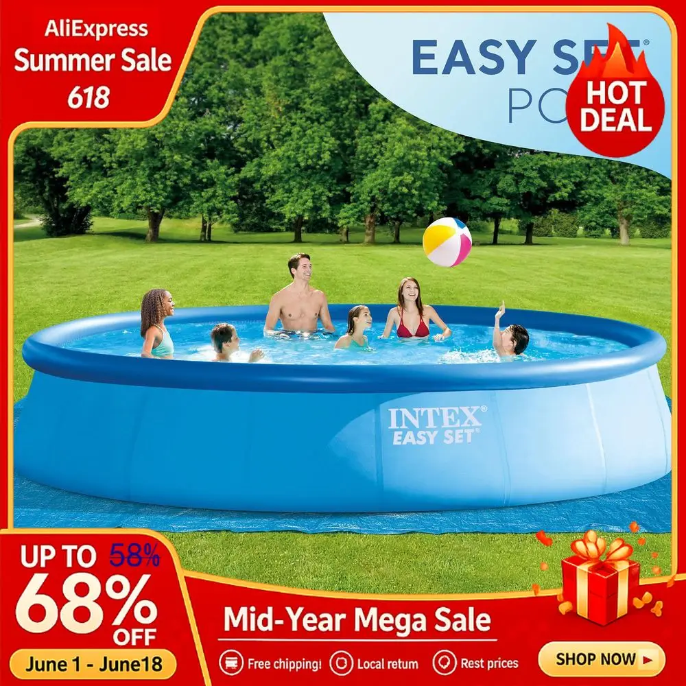 

Easy Set Round Above Ground Inflatable Swimming Pool with Filter Pump, Ladder, and Deluxe Maintenance Pool Cleaning Kit, Custom