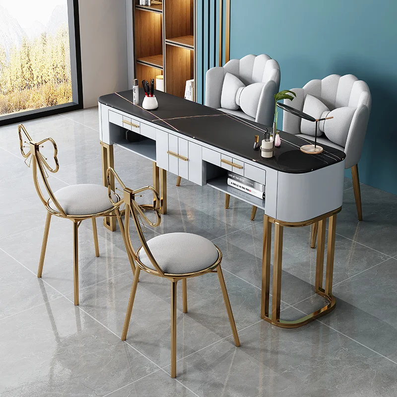 

Современная Минималистичная шиферная мебель для салона, одинарный двойной фотостул, роскошный маникюрный стол, стул, профессиональный стол для ногтей