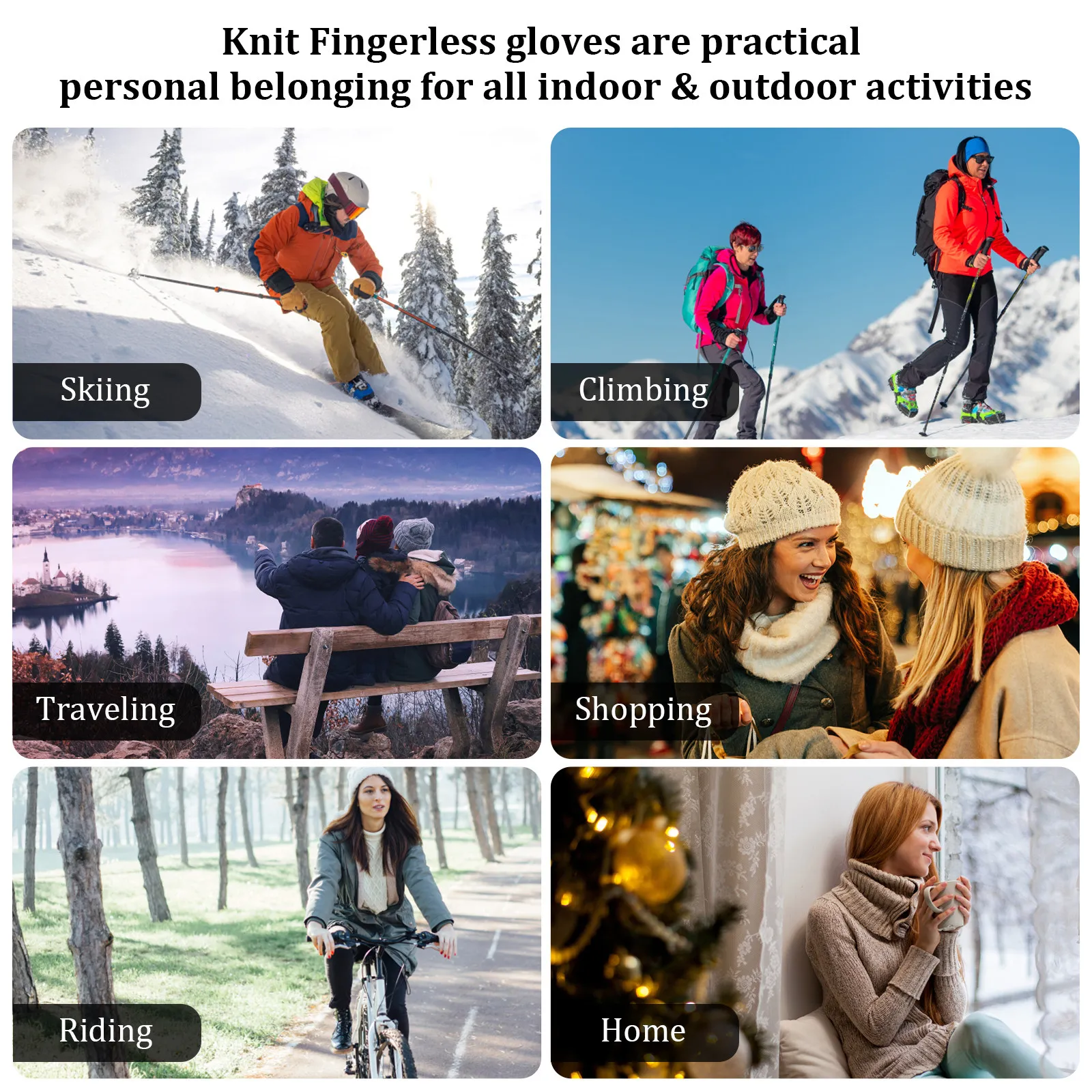 

1Pair Womens Wool Gloves Convertible Mittens Fold-Back Flap Half Finger Warm Gloves Winter Outdoor Hand Warmer