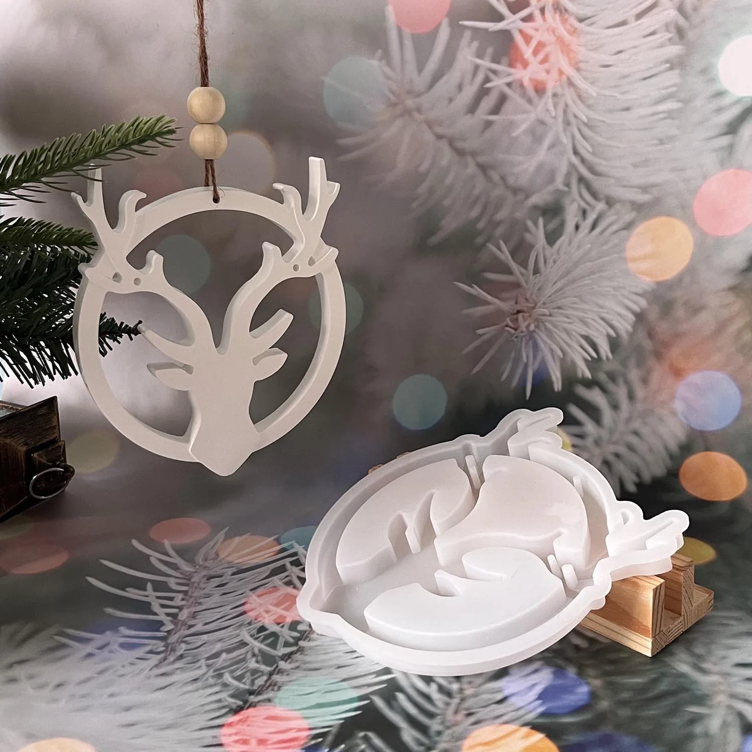 Round Elk Listing Silicone Mold Antlers Elk Modeling Christmas Series Listing Plug-in Gypsum Epoxy Mould