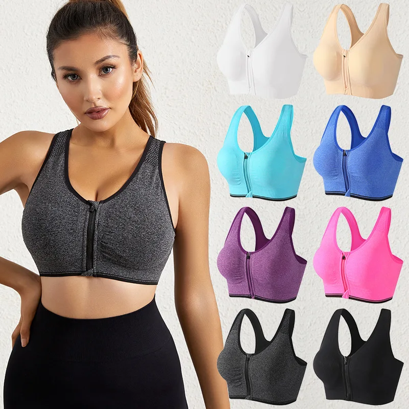 High Impact Zip Front Sports Bra Mesh Racerback Workout  Support  s For Women Strappy   Top Yoga