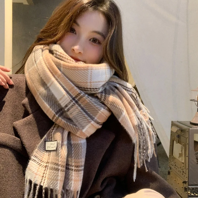 

Зимний новый студенческий теплый шарф в корейском стиле, универсальный высококачественный студенческий шарф для пары, универсальная полосатая шаль, утеплитель для шеи
