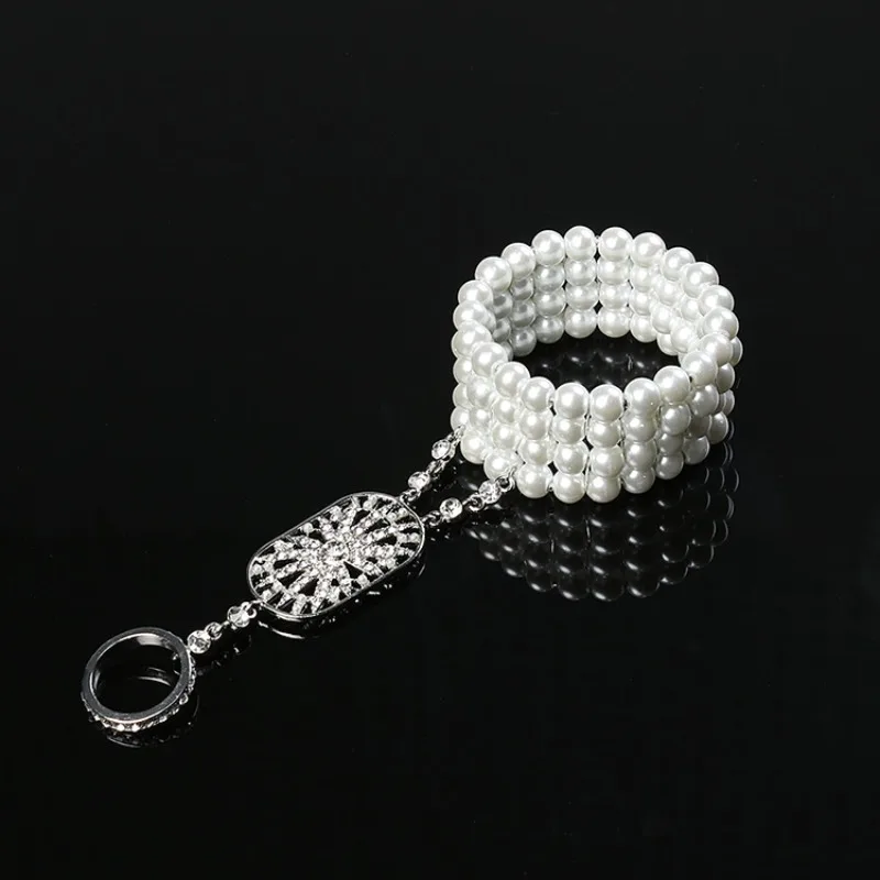 New The Great Gatsby Bracelets for Women Vintage Imitation Pearl Bracelet 1920s Flapper Accessories Wedding Bridal Bracelet Set