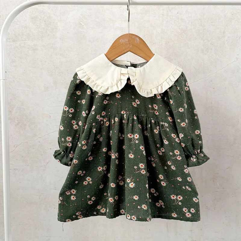 2025 New Autumn Kids Princess Dresses Long Sleeved Cotton Printed Splicing 2-6Yrs Girl Party Dress Baby Girl Romper