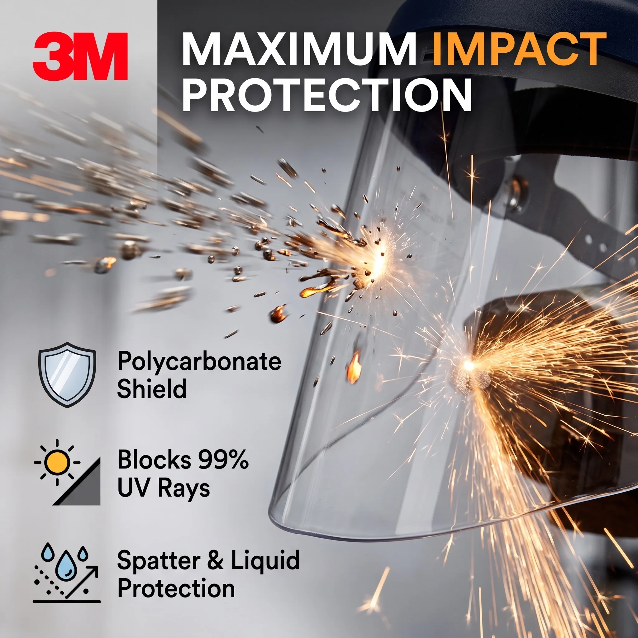 3M Face Shield Kit Ratchet Headgear Clear Polycarbonate Visor Full Face Protection Anti-Splash Impact Heat Resistant Grinding