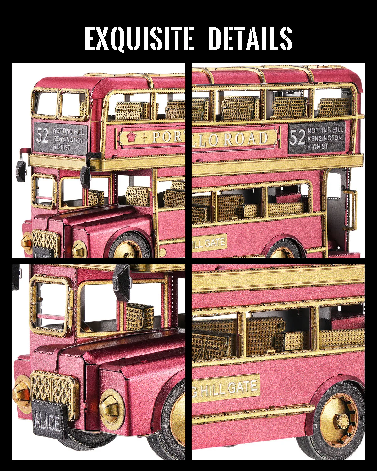 Double-decker bus metal model kit upper and lower deck details