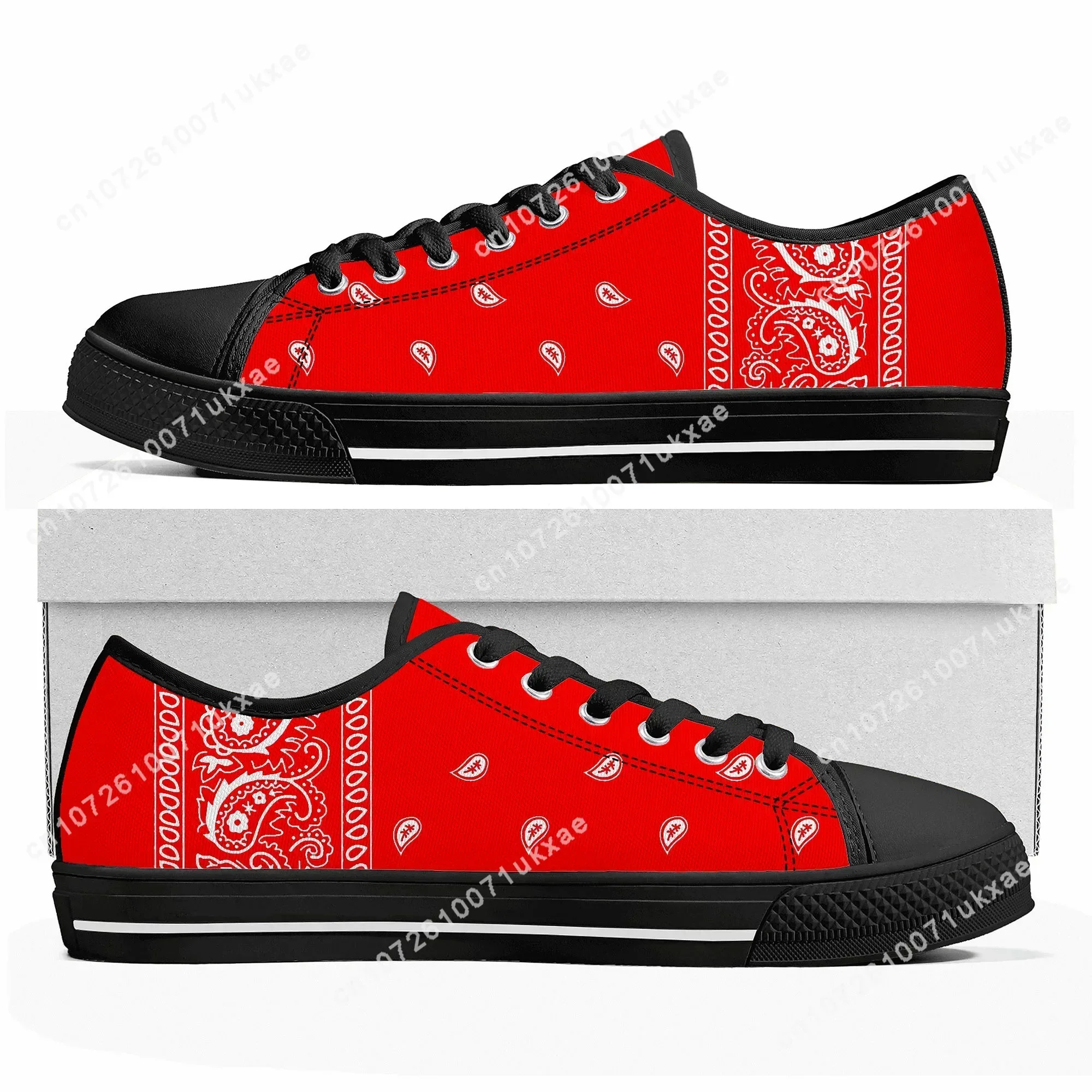 Bandana Paisley Low Top Sneakers Mens Womens Teenager Black White Red Blue Canvas Sneaker couple Casual Shoes Customize DIY Shoe