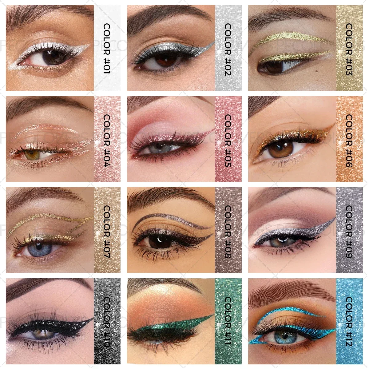 Lápis delineador líquido metálico com glitter à prova d'água, maquiagem brilhante para os olhos, à prova de manchas, sombra, para maquiagem de festival de música