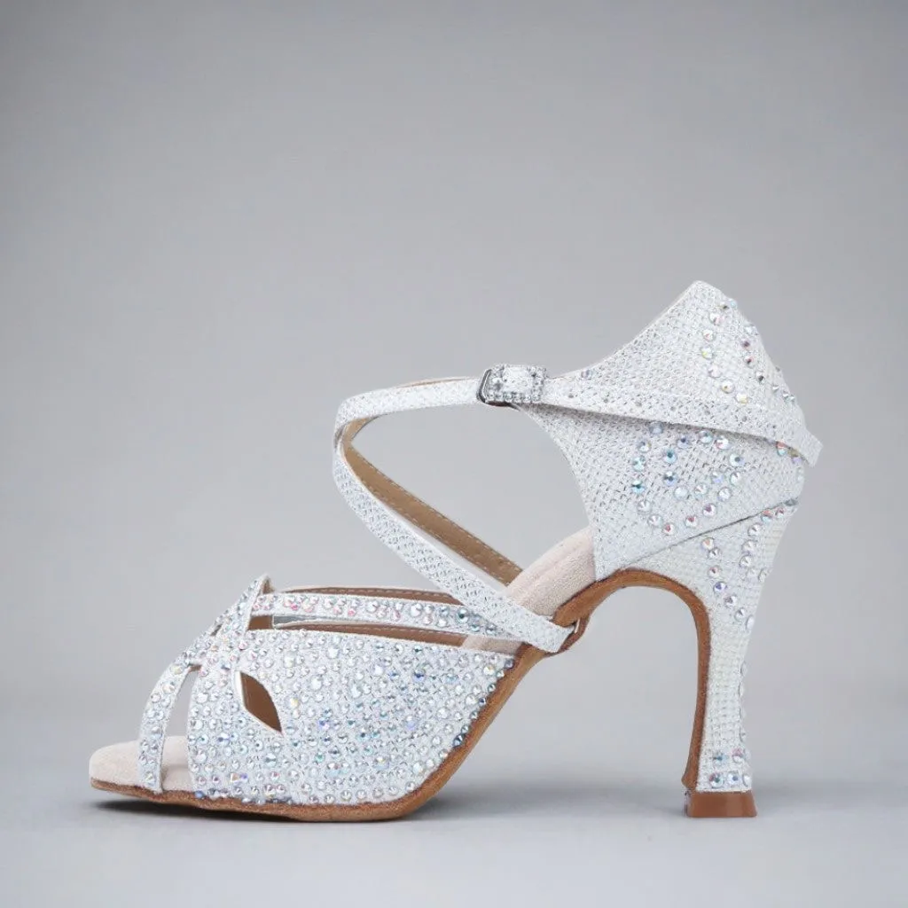 

Professional Adult Women's Rhinestone Embellished Latin Dance Shoes 10CM High Heel Soft Suede Sole for Samba Lumba Chacha