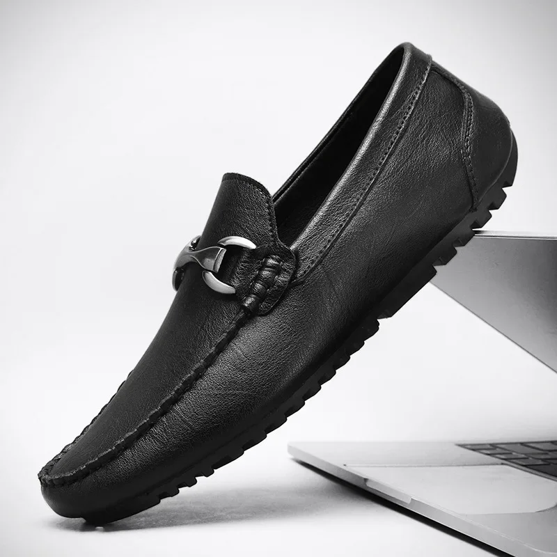 Mocasines de piel auténtica para hombre, zapatos de negocios de alta gama, a la moda, con fondo suave